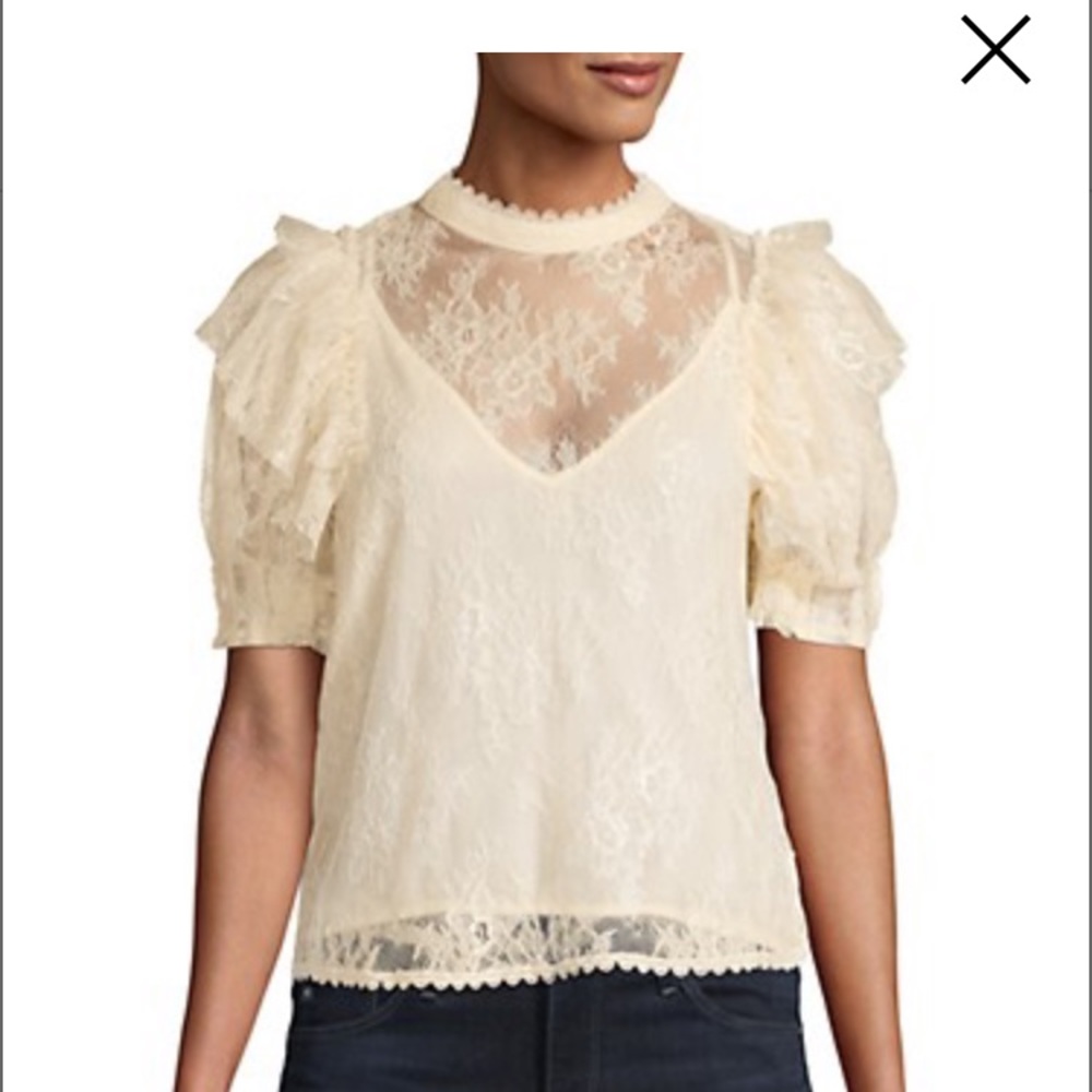 NWT Free People Ruffle short sleeve lace top